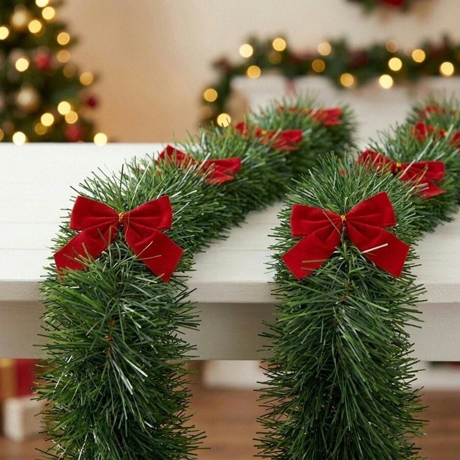 Garden Greatness Christmas Tinsel Garland with Bows