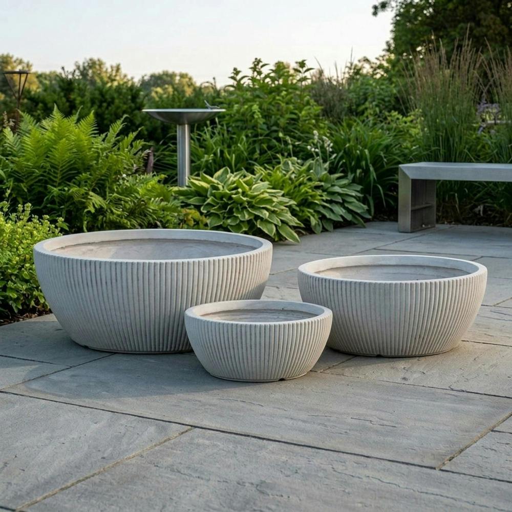 Garden Greatness Set of Three Hortus Indoor Ribbed Low Bowl Planters