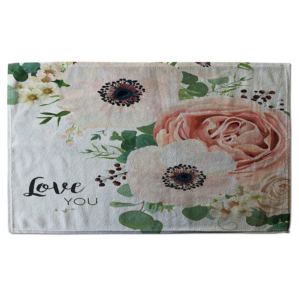 Benjamin Tate Design Garden Flower, Pink Peach Rose, White Anemone (Bath Towel)
