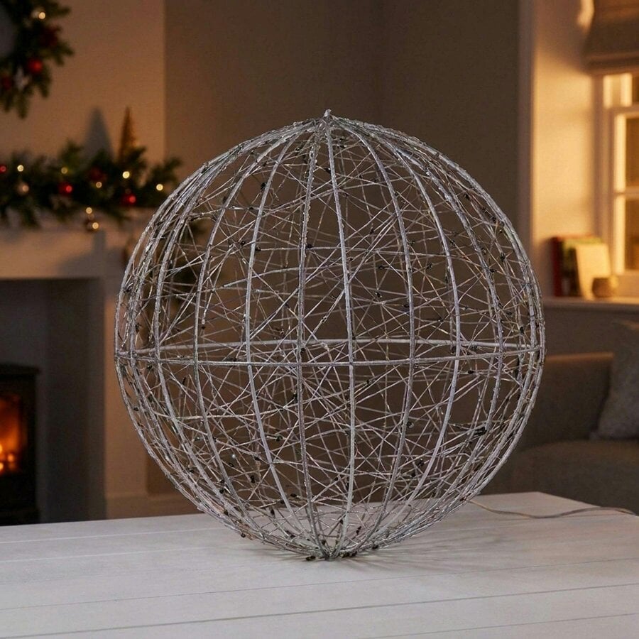 Garden Greatness White Wire Wrapped Ball with 300 Twinkling Rainbow LED Light