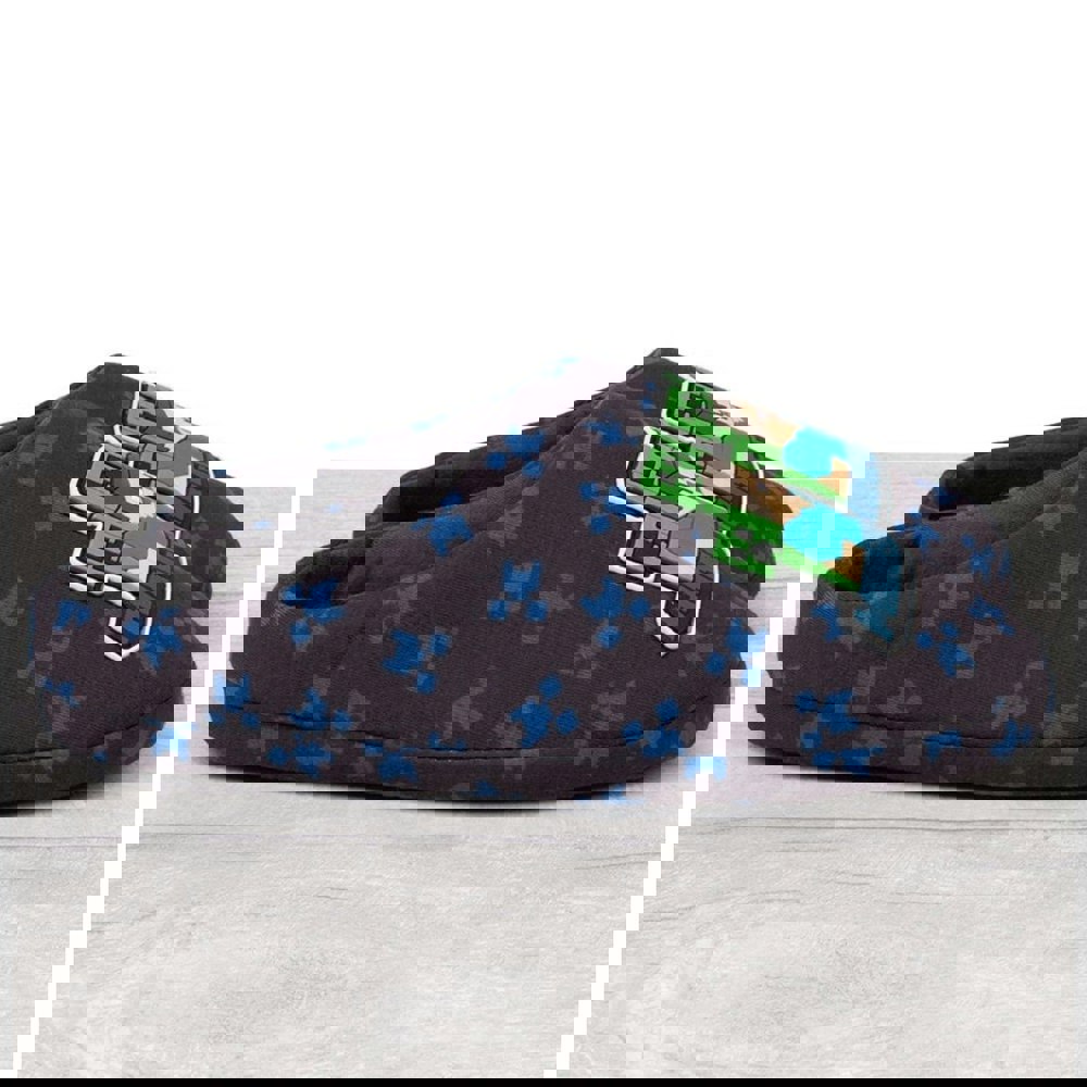 Minecraft Boys Steve And Creeper Slippers - Navy