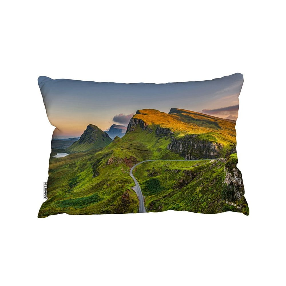 Benjamin Tate Design Panorama Of Quiraing Mountains Sunset At Isle Of Skye, Scottish Highlands (Outdoor Cushion)