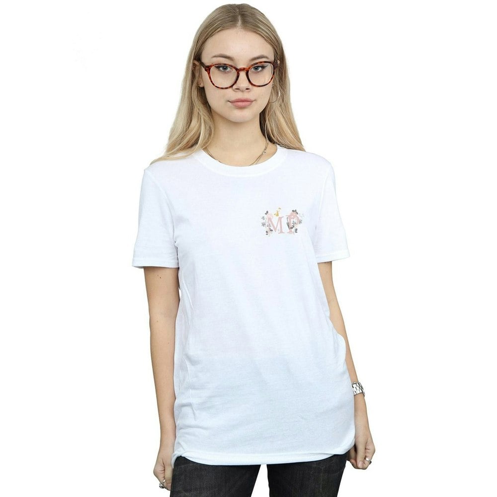 Disney Womens/Ladies Mary Poppins Letter Breast Print Cotton Boyfriend T-Shirt - White