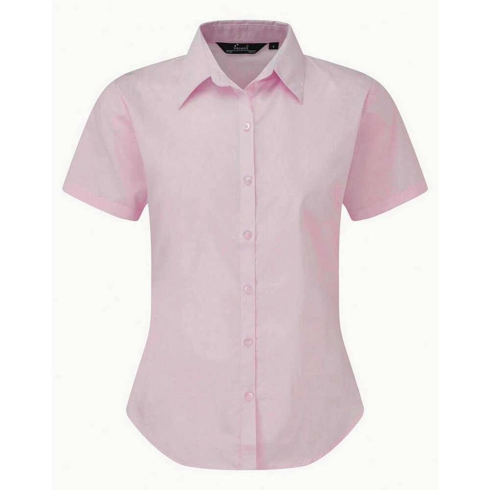 Premier Short Sleeve Poplin Blouse / Plain Work Shirt - Pink - Pink - 65% Polyester/35% Cotton