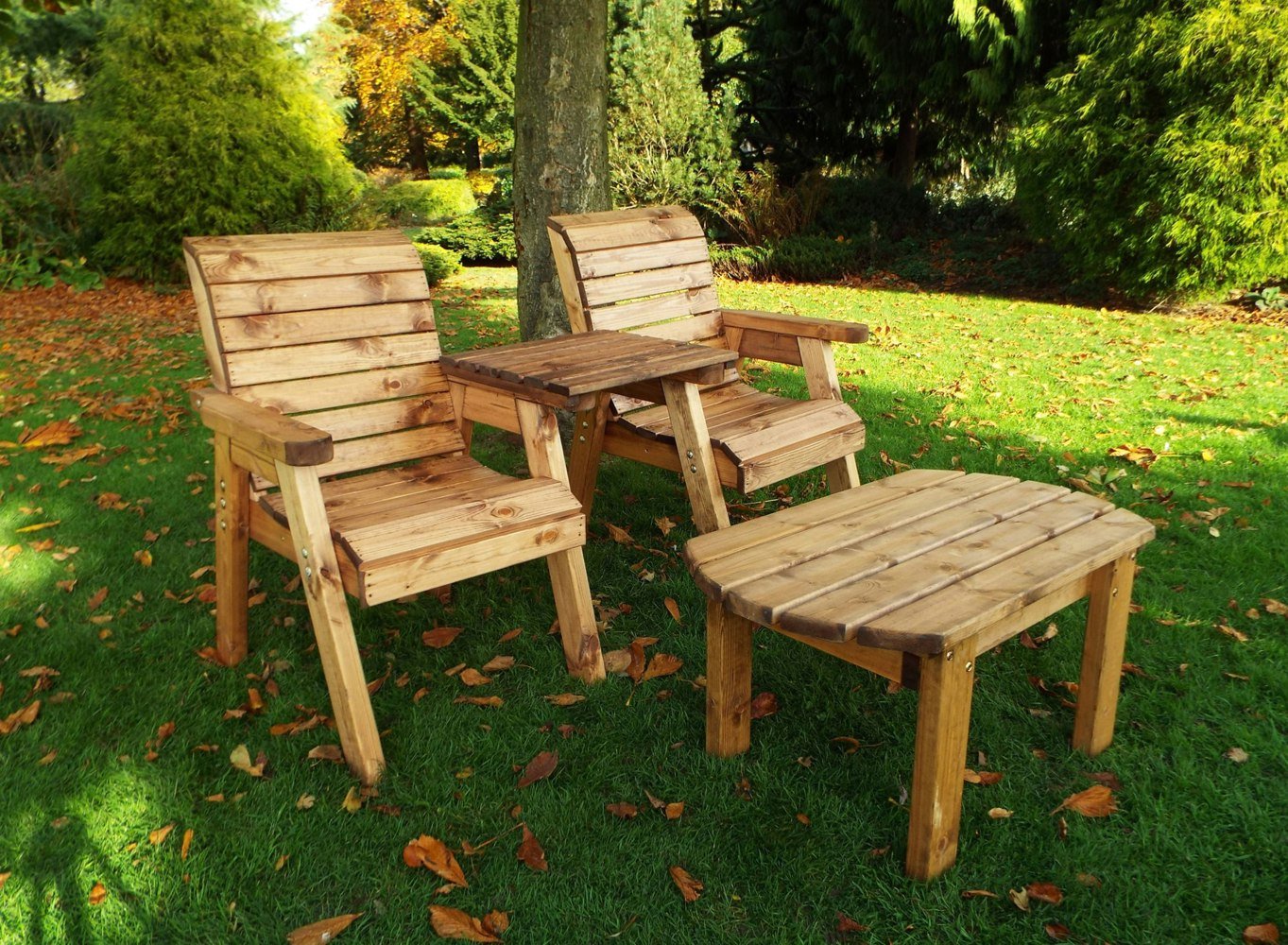 Samuel Alexander Hand Made Rustic Wooden Garden Furniture Twin Companion Set & Coffee Table