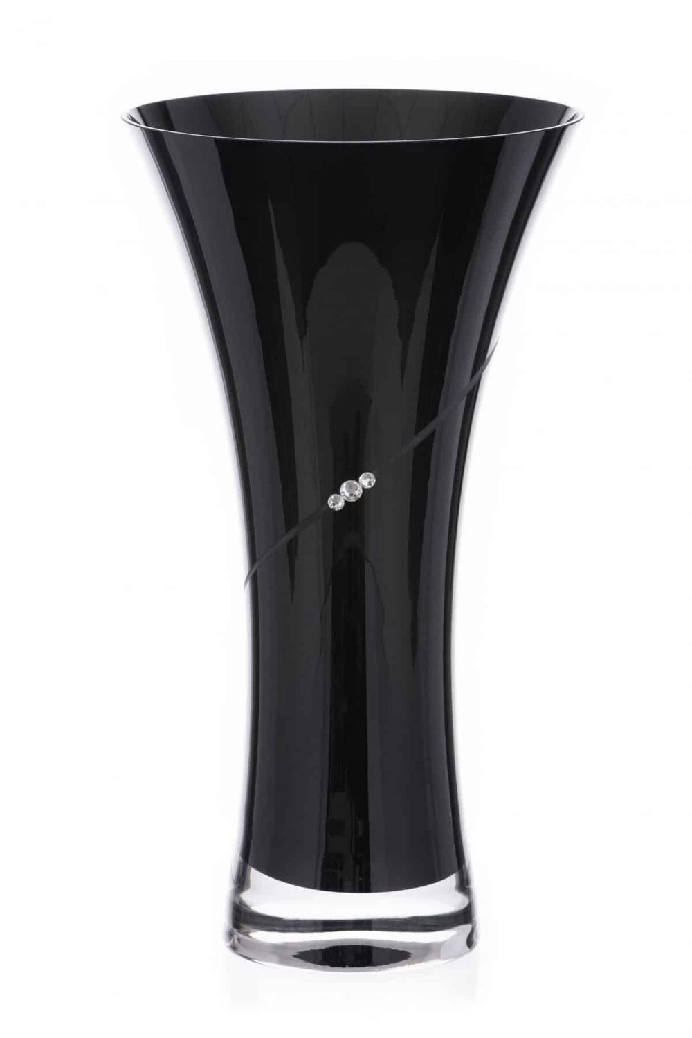 Diamante Silhouette Black Hollow Sided Trumpet Vase Adorned with Swarovski Crystals - 25cm