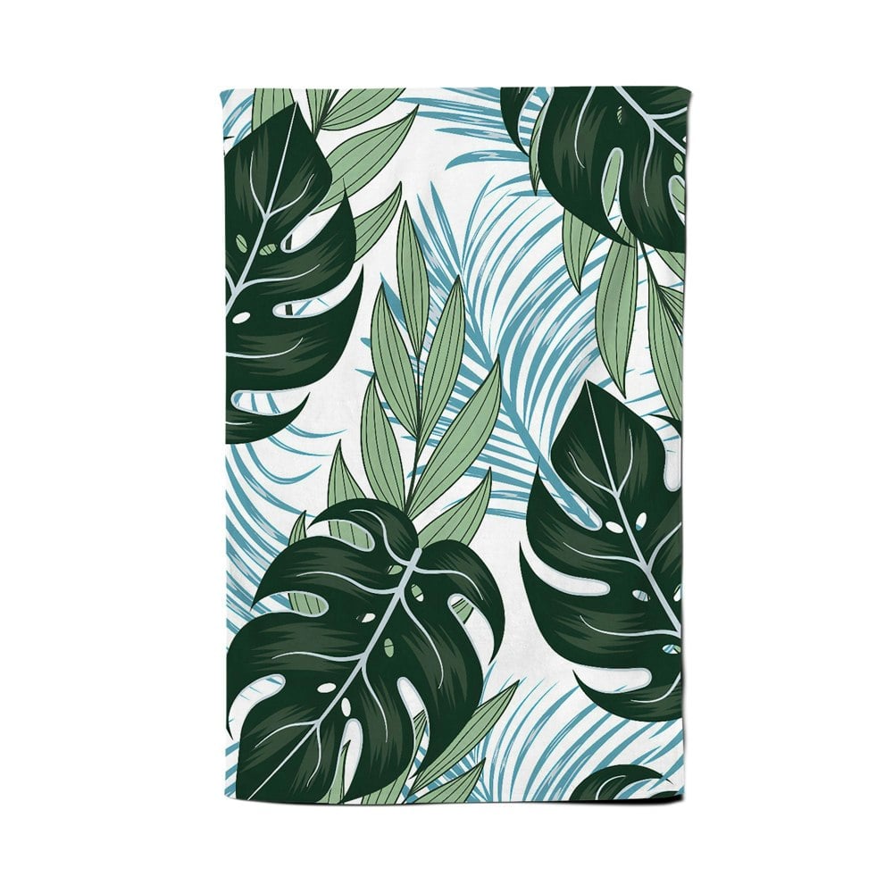 Warren Reed Tropical Pattern With Bright Plants And Flowers Tea Towel