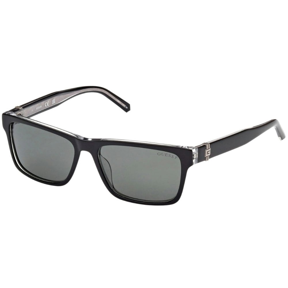 Guess Green Polarised Lensed Shiny Black Clear Details Sunglasses
