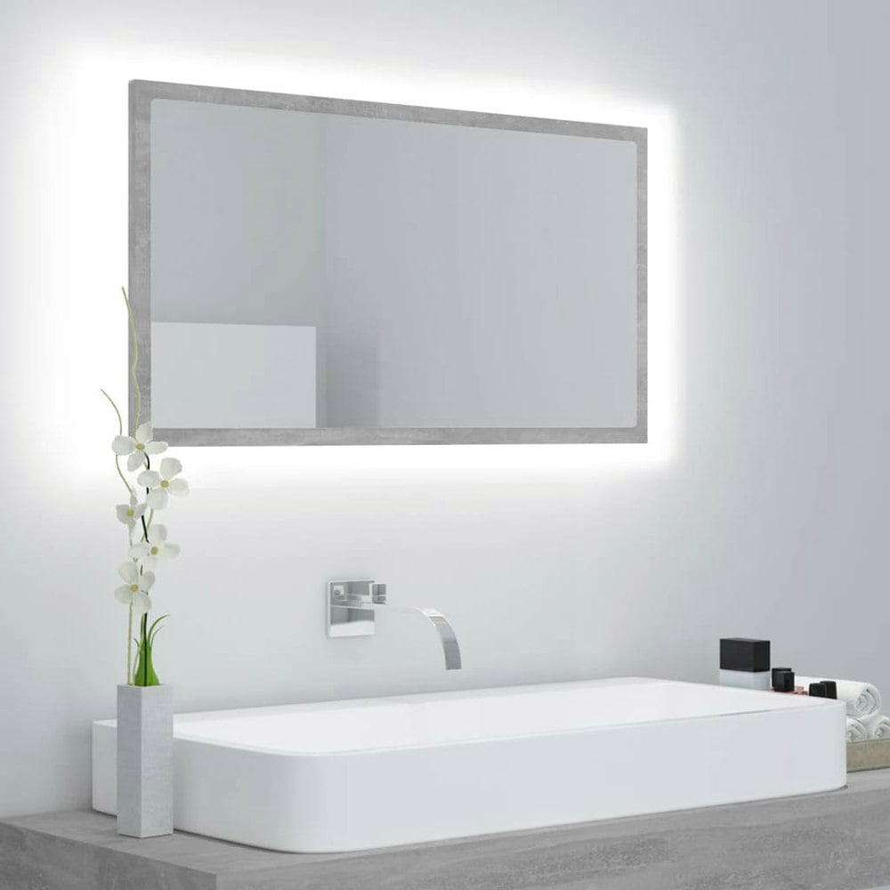 Berkfield LED Bathroom Mirror Concrete Grey 80x8.5x37 cm Acrylic