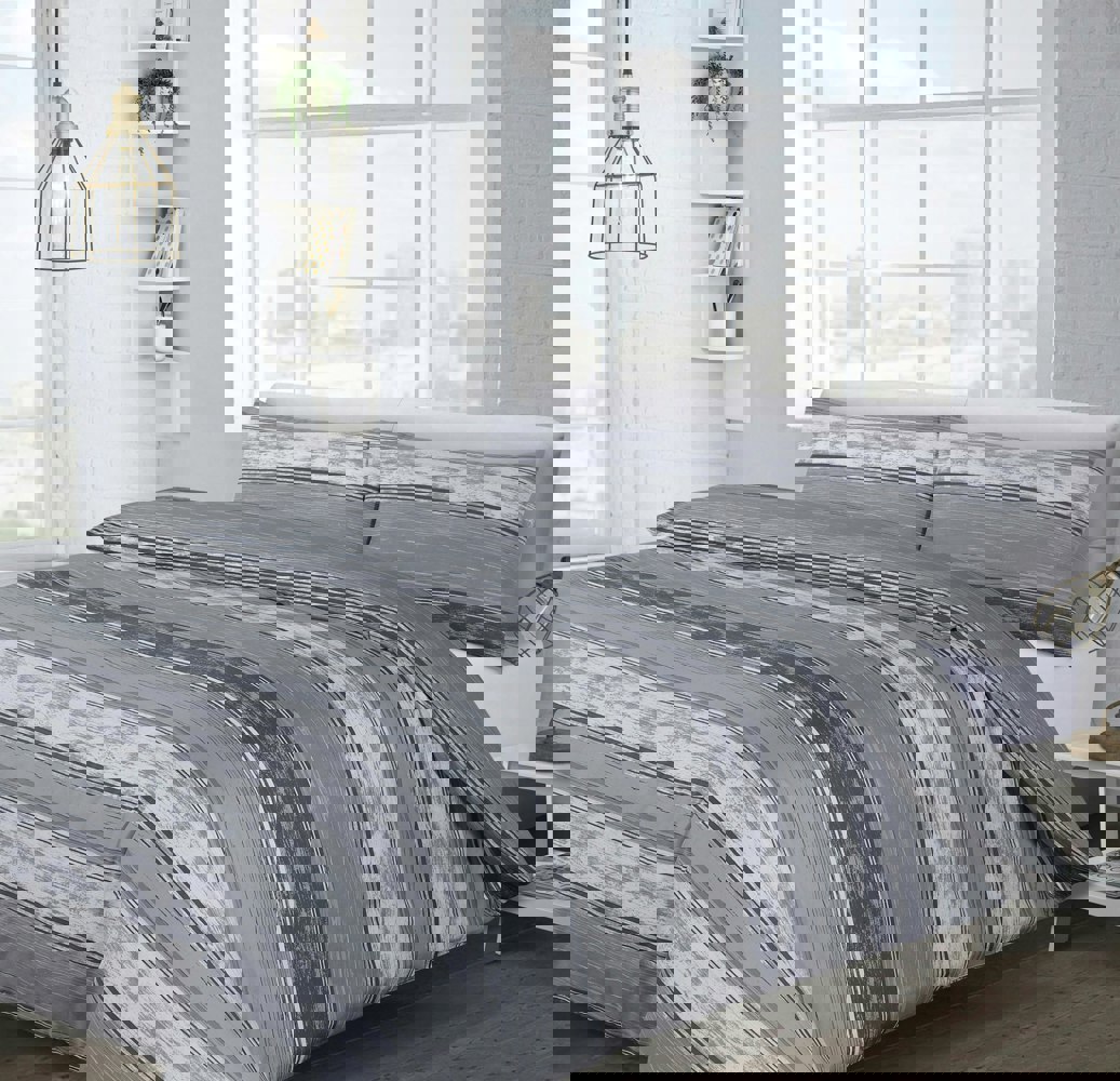 Velosso Brooklyn Stripe Printed Cotton Blend Duvet Cover and Pillowcase Set