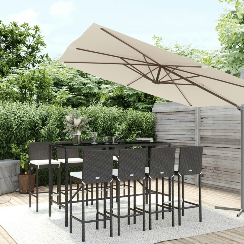 Berkfield 9 Piece Garden Bar Set with Cushions Black Poly Rattan