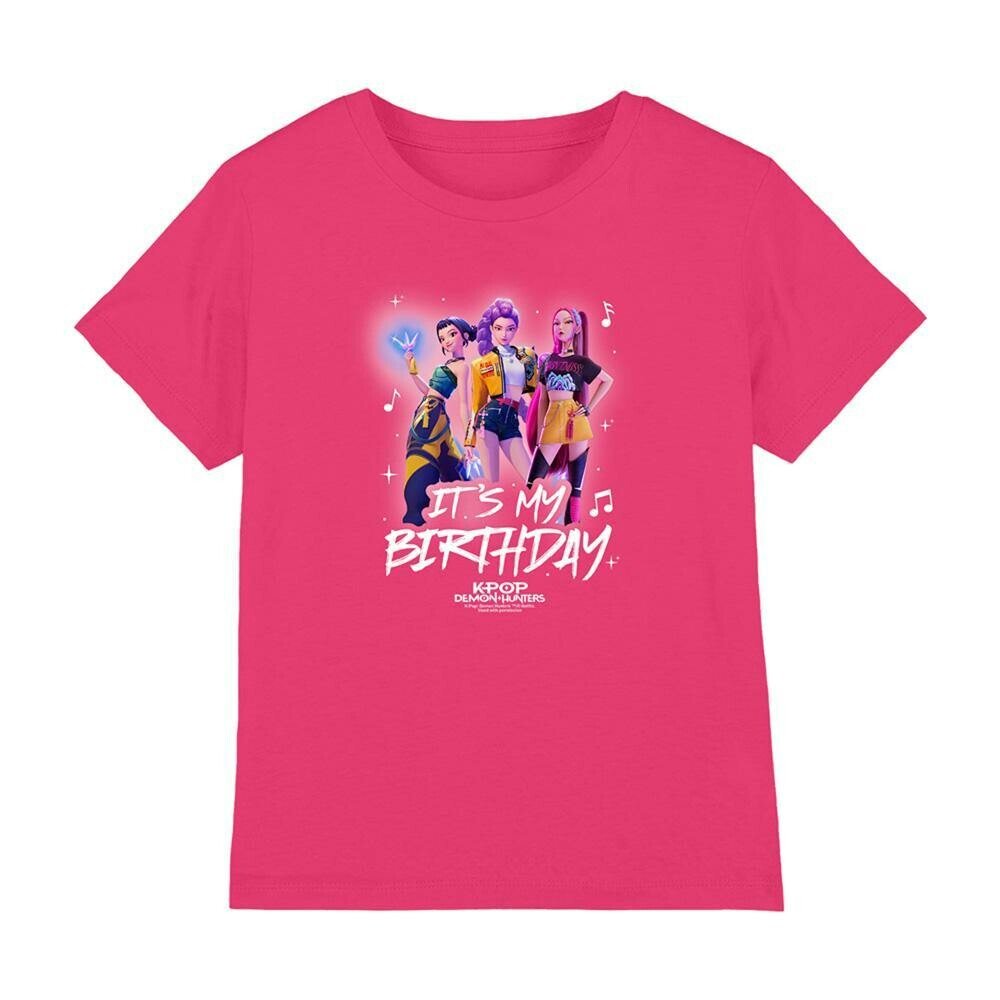 K-Pop Demon Hunters Childrens/Kids Huntrix It´S My Birthday Group T-Shirt - Hot Pink - Hot Pink - 100% Ringspun Cotton