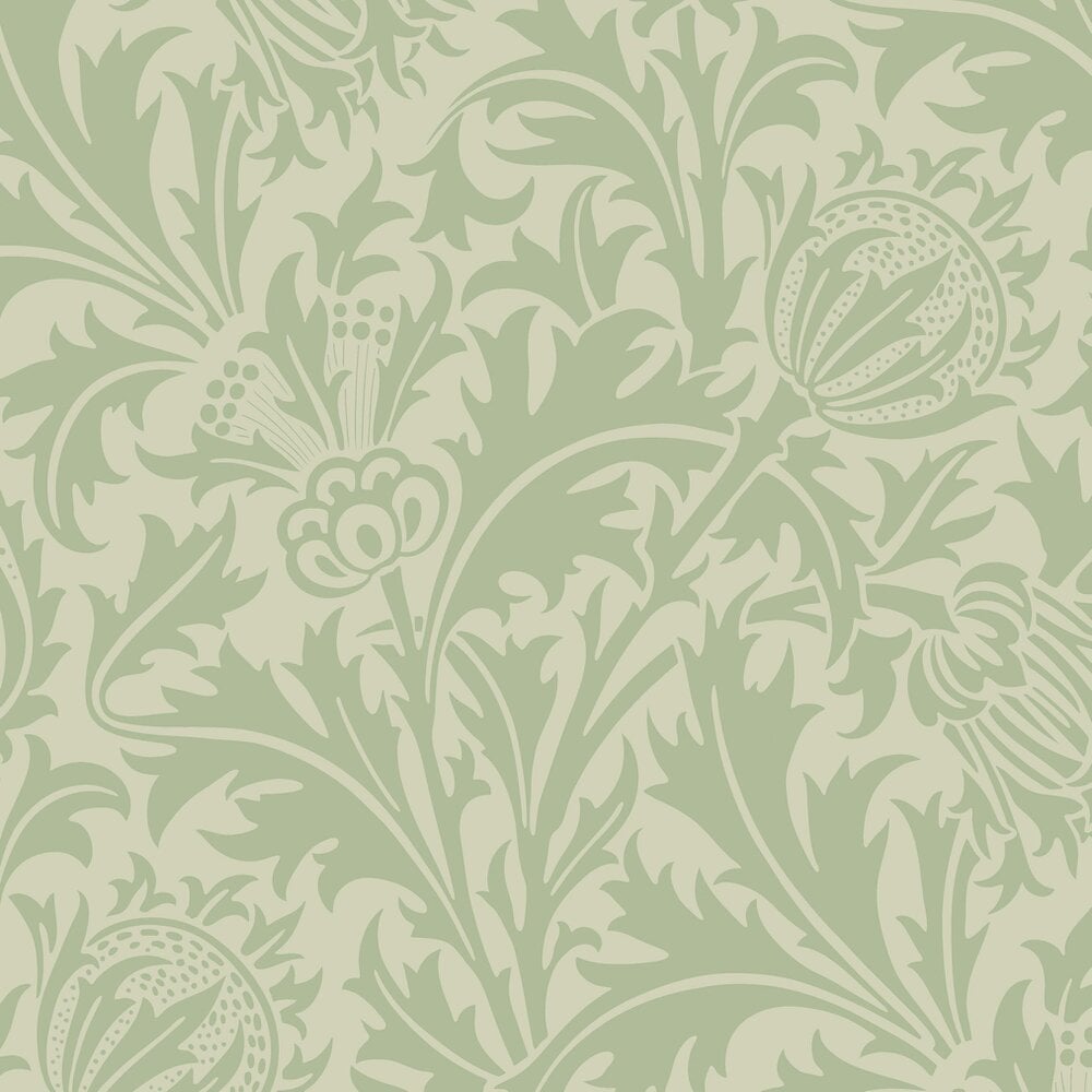 Hoopla Walls Thistle Damask - Sage 10m Wallpaper
