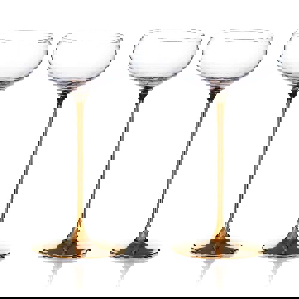 Diamante Elegance Champagne Saucers with Gold Stems - Set of 2