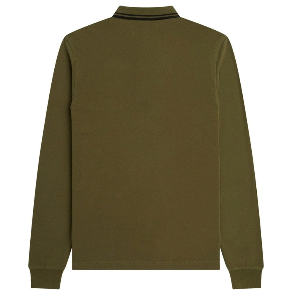Fred Perry Black Twin Tipped Collar Dark Green Long Sleeve Polo Shirt XS