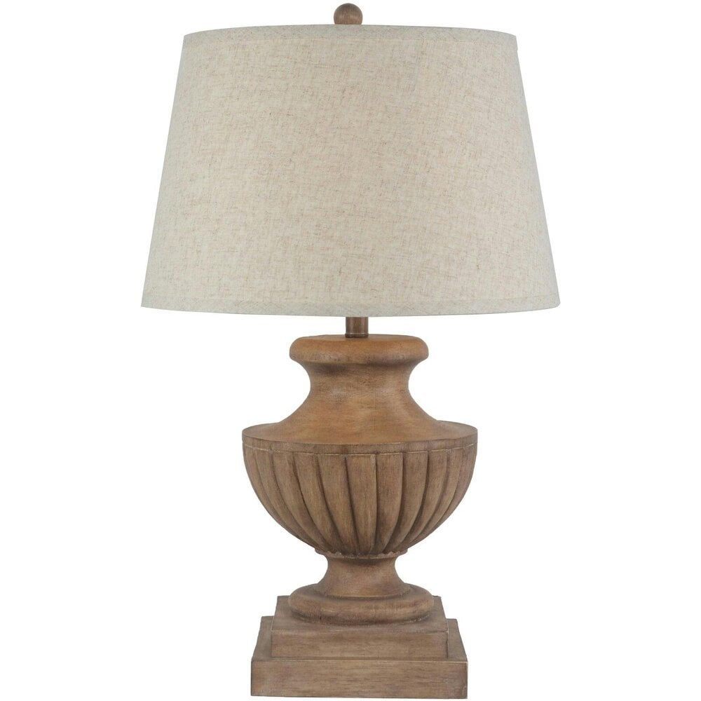 Wyld Haus Castelnau Flute Pedestal Wooden Table Lamp With Cream Linen Shade