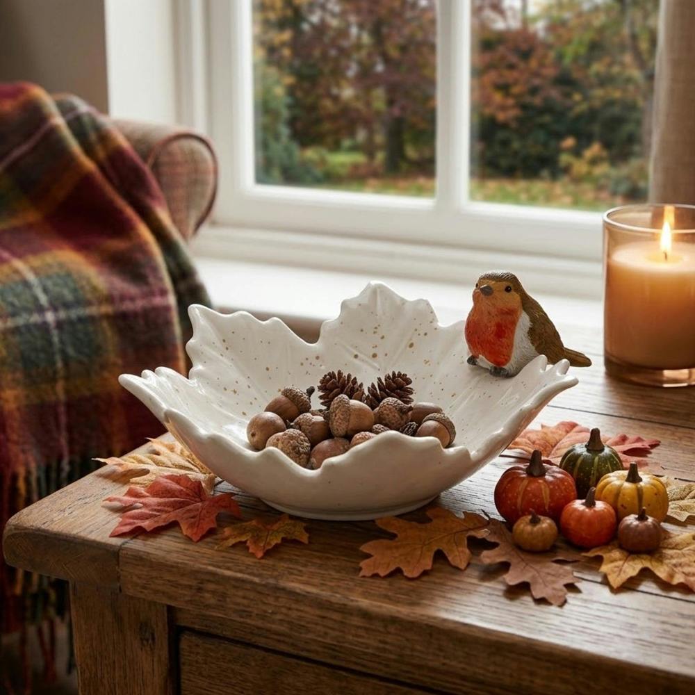 Garden Greatness Sculpted Autumn Robin Leaf Serving Bowl