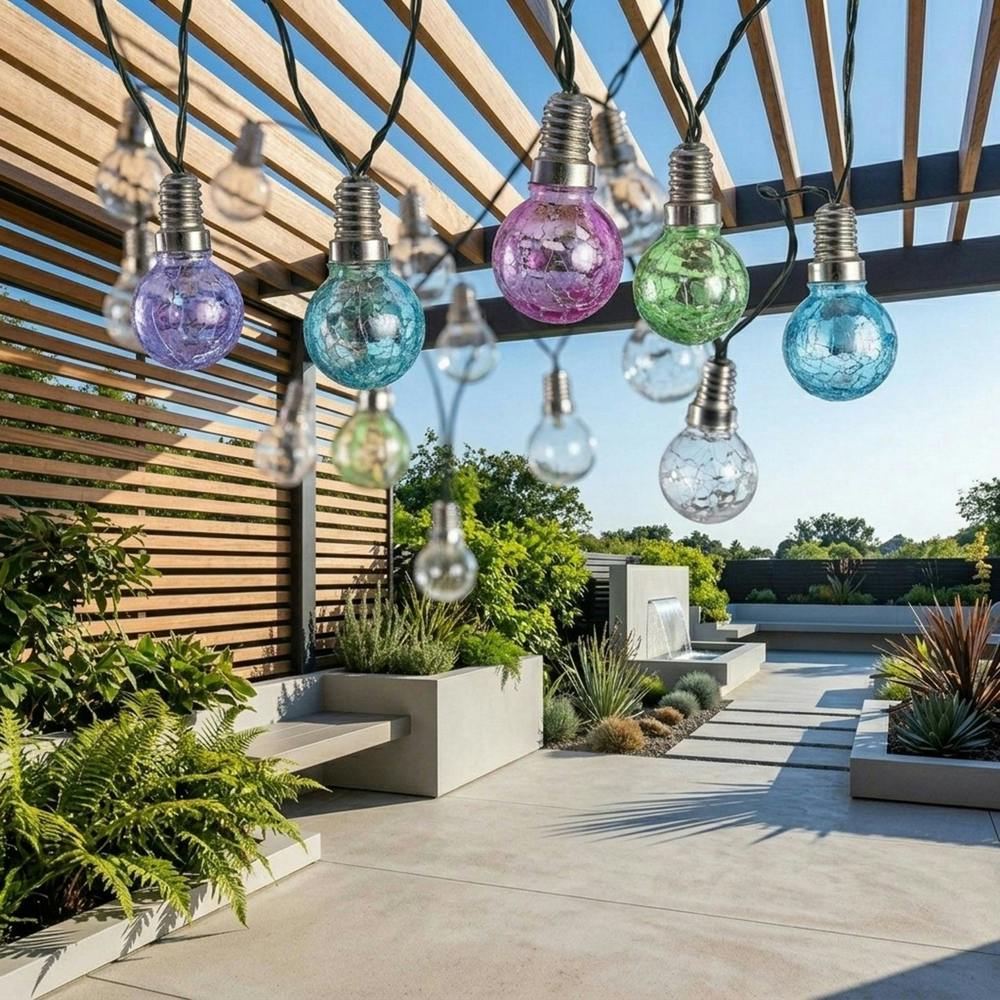Garden Greatness 3.8m Crackled Coloured Bulb Solar String Lights