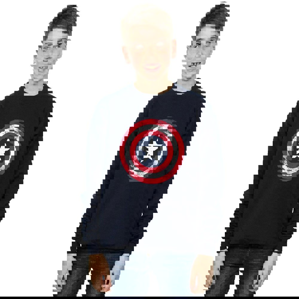 Marvel Boys Captain America Distressed Shield Sweatshirt - Navy Blue