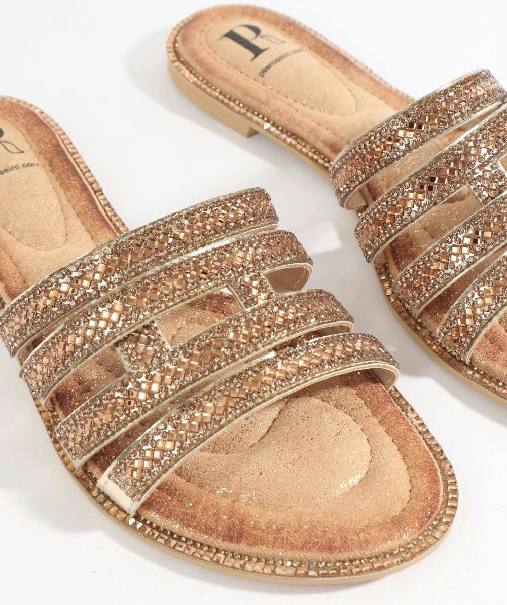 Pia Rossini Marielle - Gold Embellished Slip-on Sandals