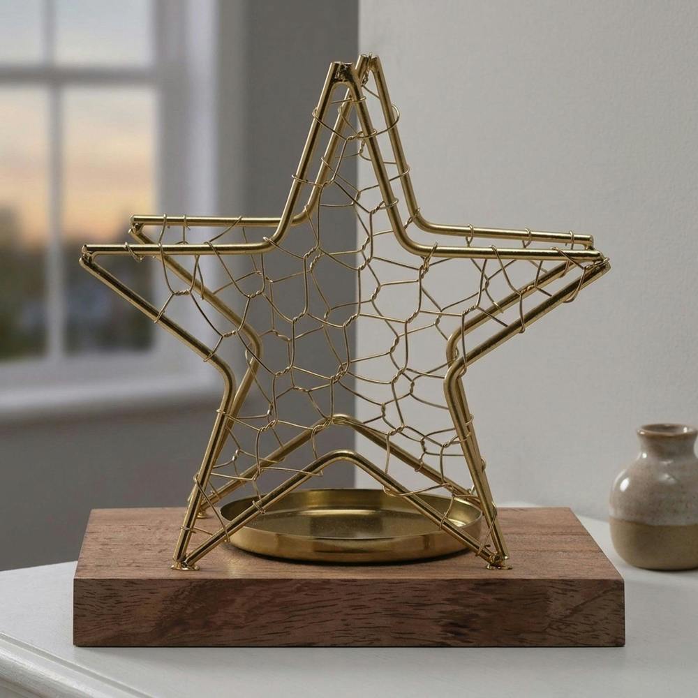 Garden Greatness Celestial Gold Star Wire Candle Holder