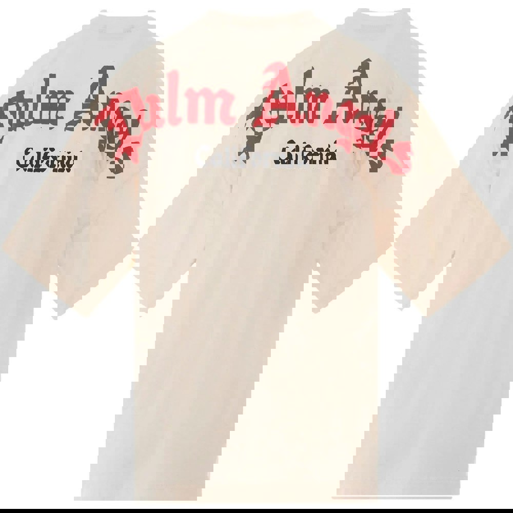 Palm Angels California Logo Oversized Fit Beige T-Shirt