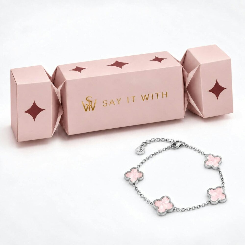 Say It With *LIMITED EDITION* Pink Pearl Clover Christmas Cracker - Silver