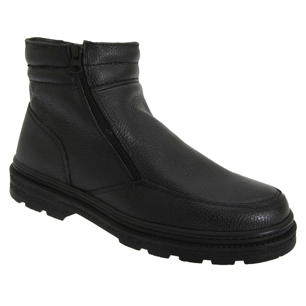 Roamers Men's Twin Zip Faux Fur Thermal Warm Lined Boots - Black