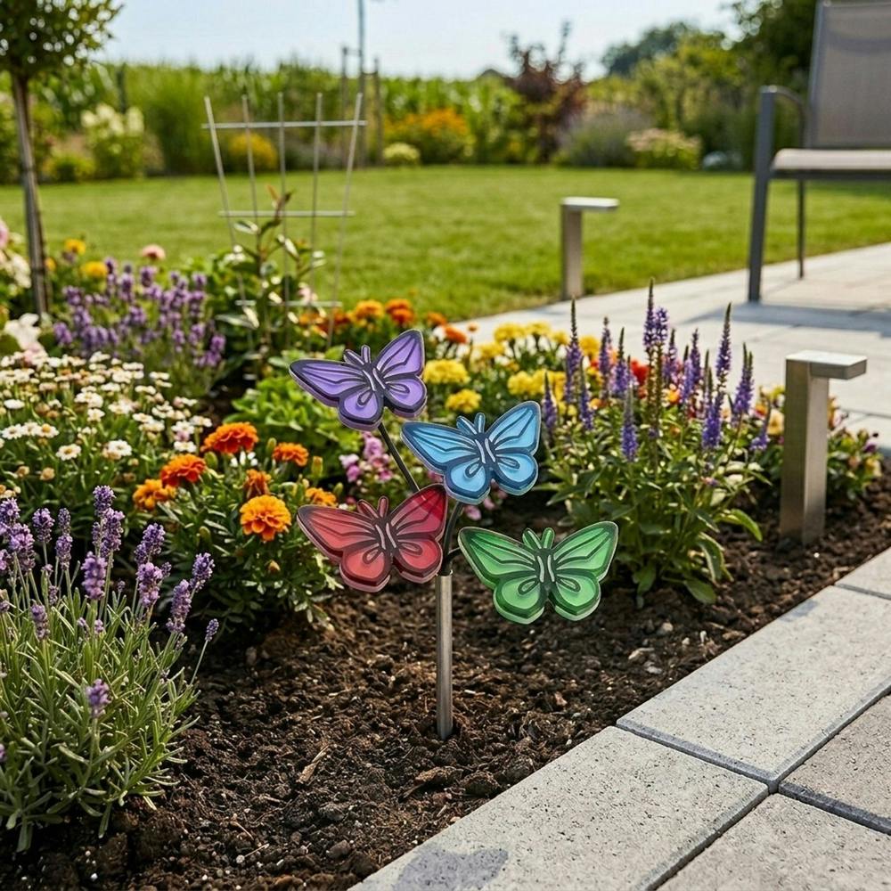 Garden Greatness Lunaria Four Butterfly Solar Garden Stake Lights