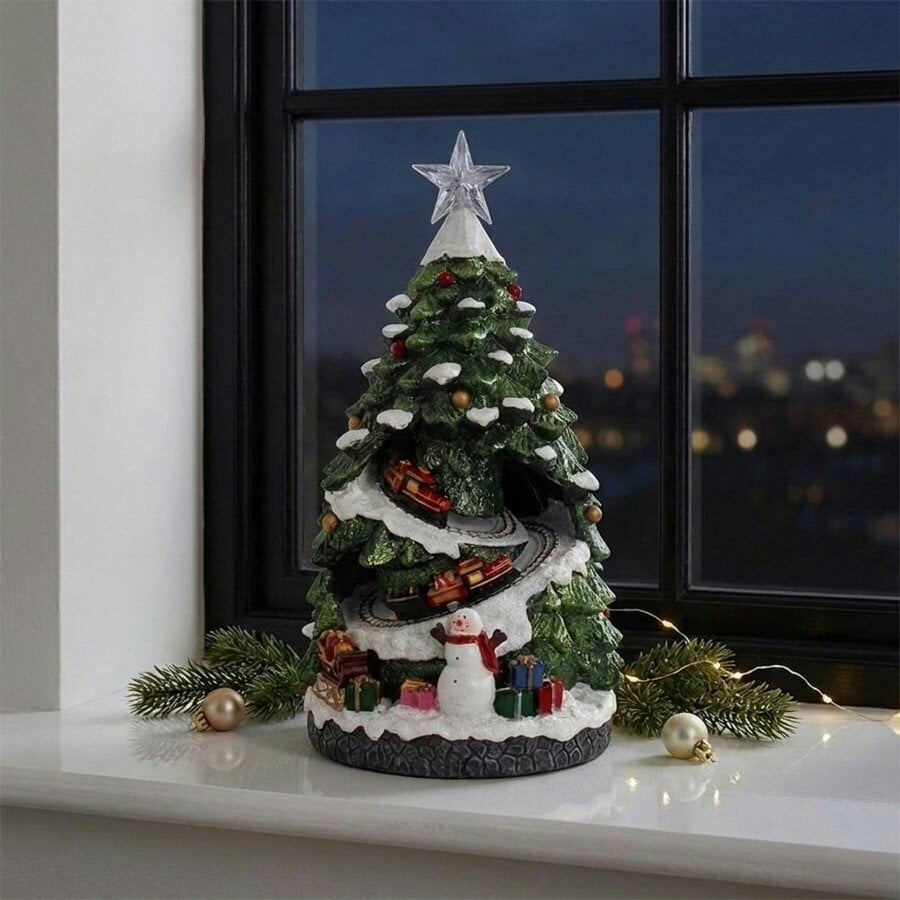 Garden Greatness Festive Tree Ornament with Moving Train and Illuminated Star