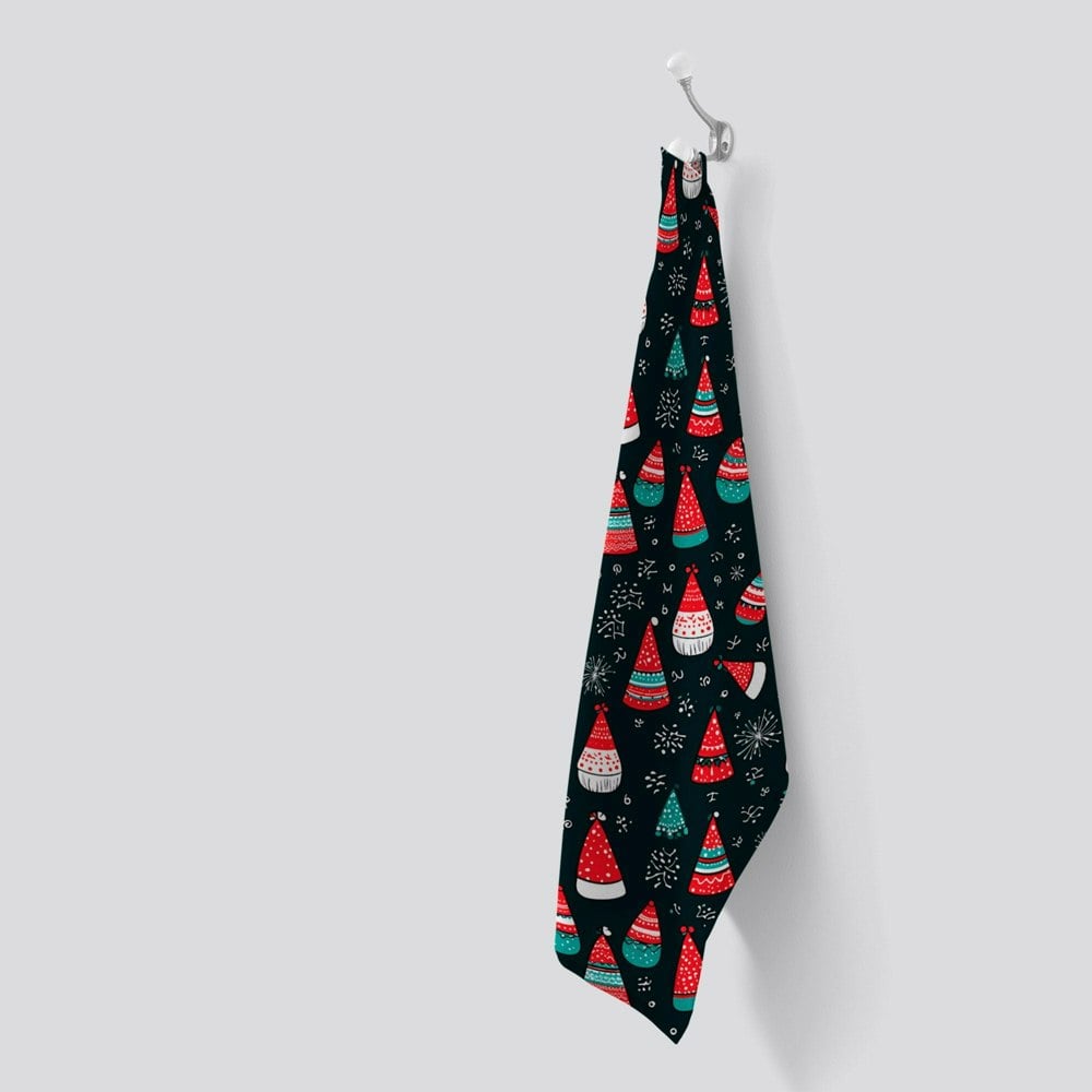 Warren Reed Hand Drawn Cheerful Santa Hats Tea Towel