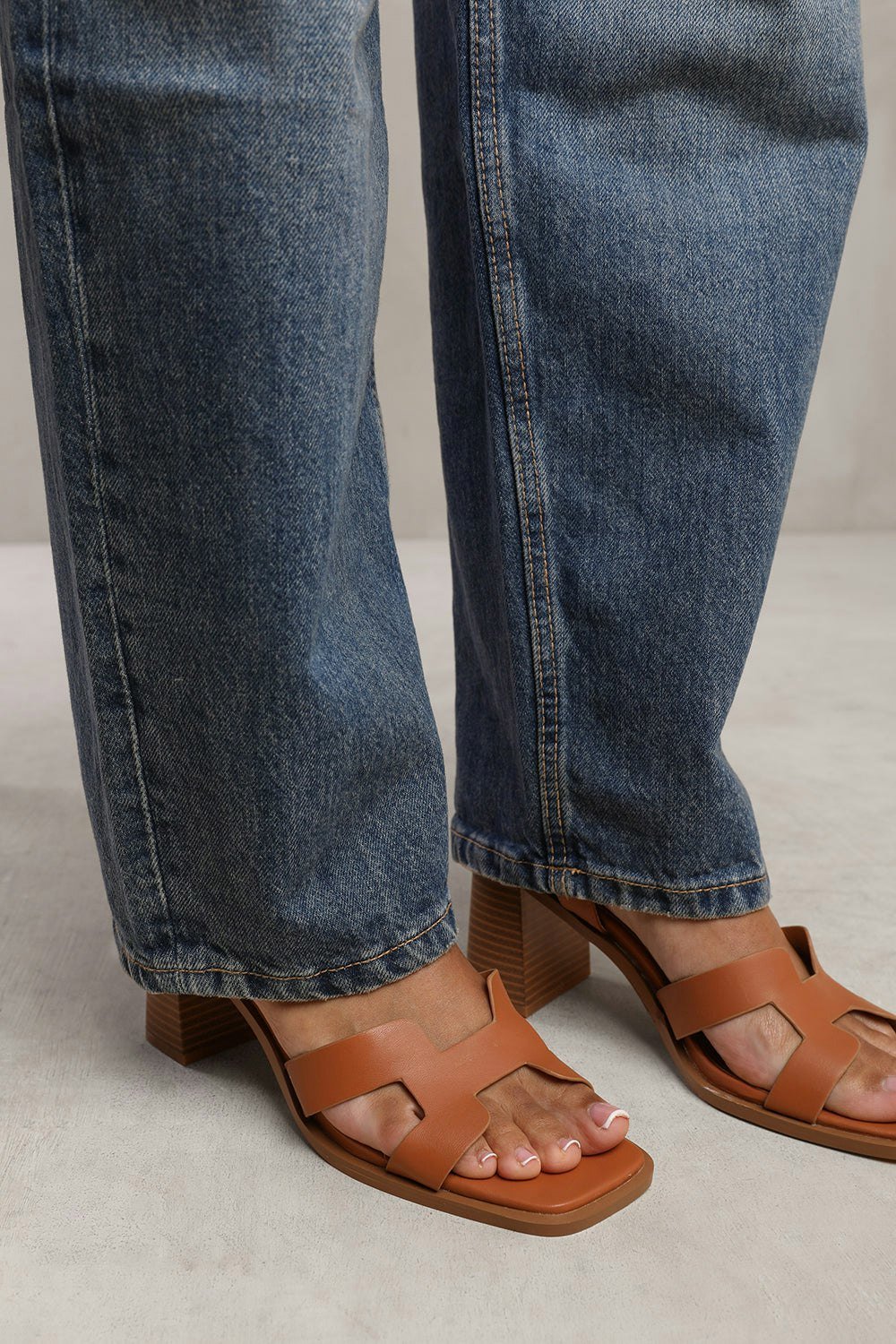 Where's That From Soraya Strappy Sandals With Block Heel in Tan Faux Leather