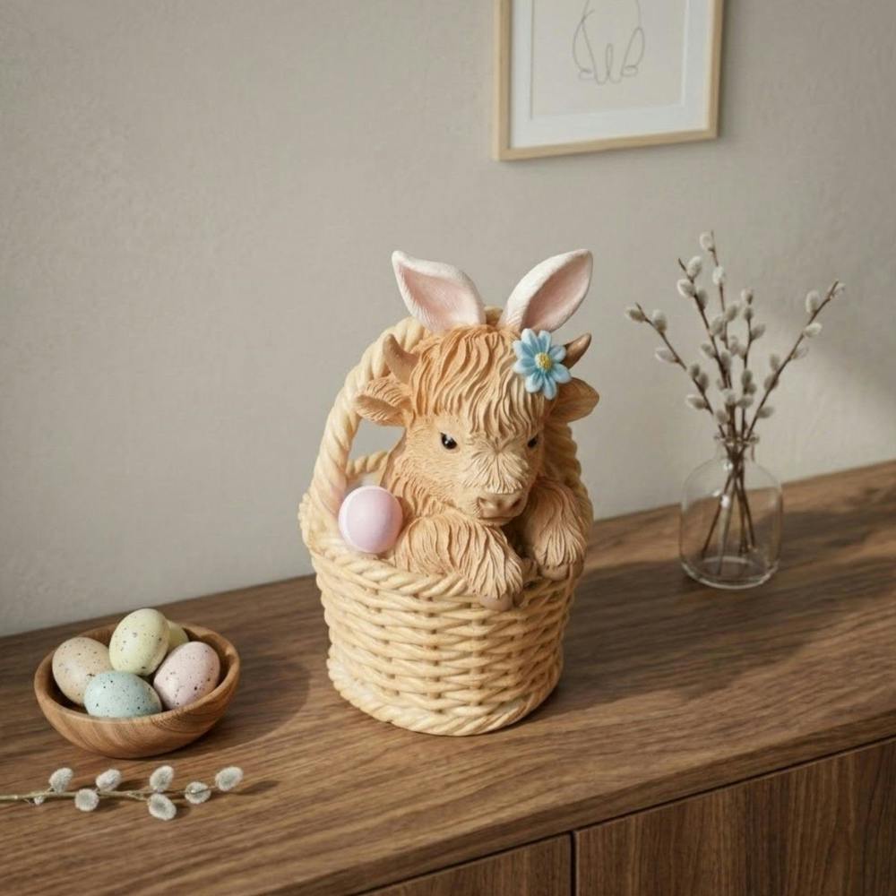 Garden Greatness Springtime Highland Cow In Basket
