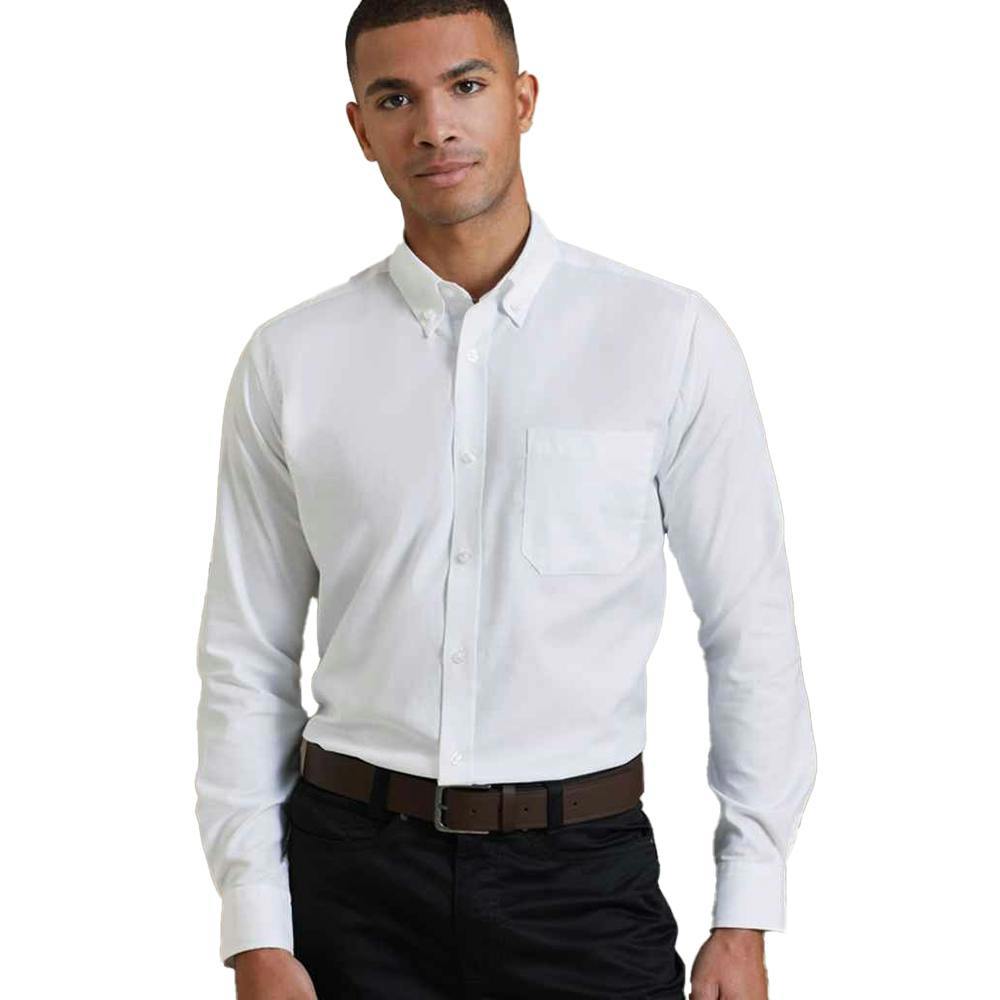 Premier Mens Signature Oxford Long-Sleeved Shirt - White
