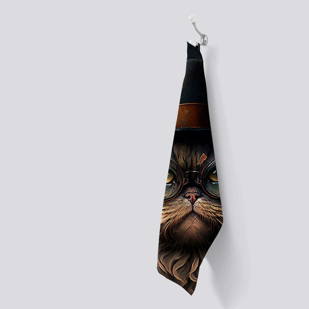Warren Reed Persian Cat With Glasses Splashart Tea Towel