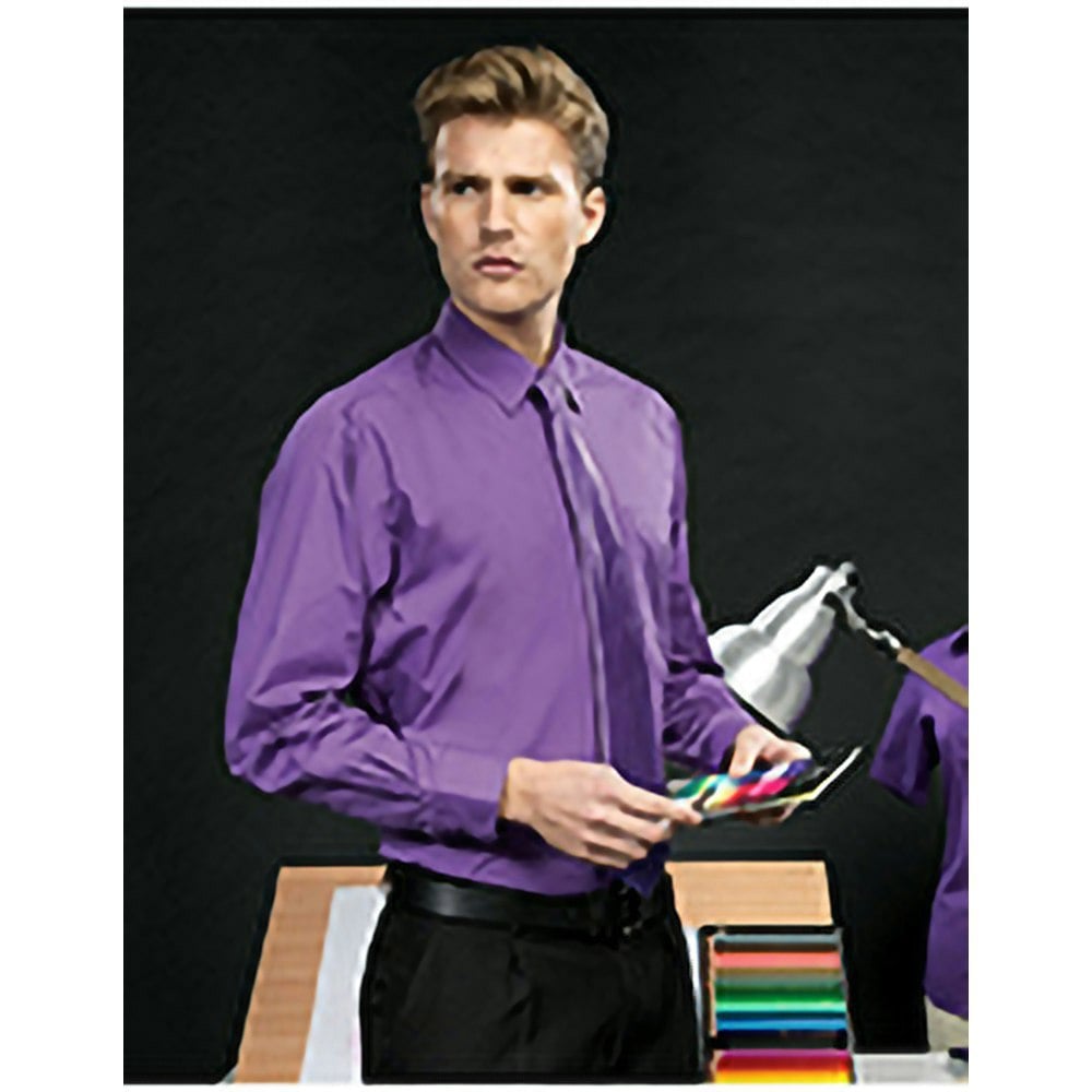 Premier Mens Premier Poplin Long-Sleeved Formal Shirt - Rich Violet