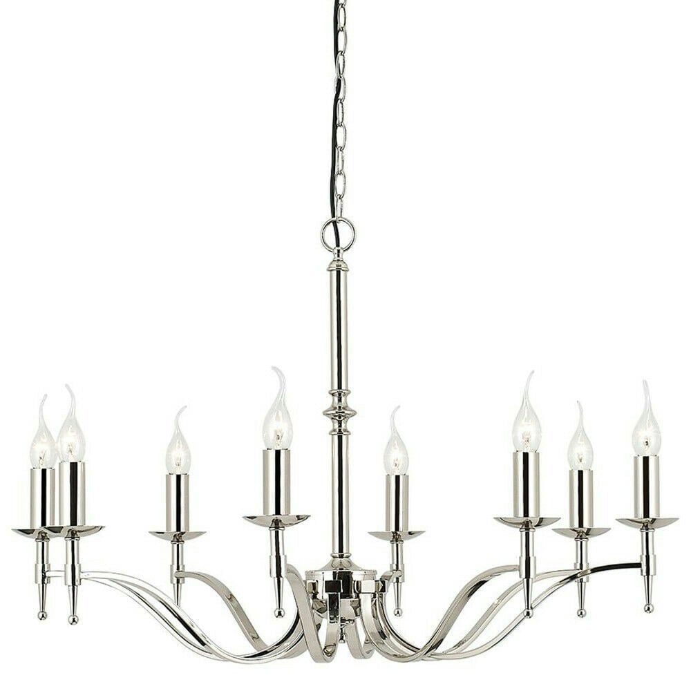 Avery Ceiling Pendant Chandelier Light 8 Lamp Bright Nickel Curved Candelabra Loops
