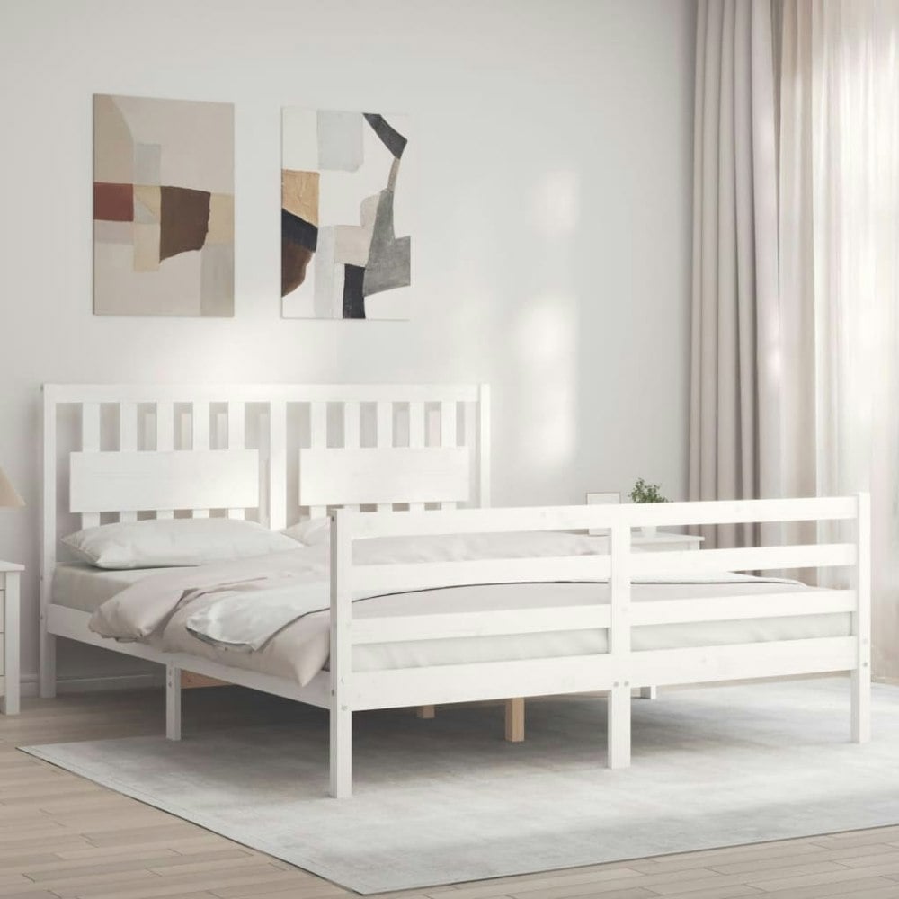 Berkfield Bed Frame with Headboard White 160x200 cm Solid Wood