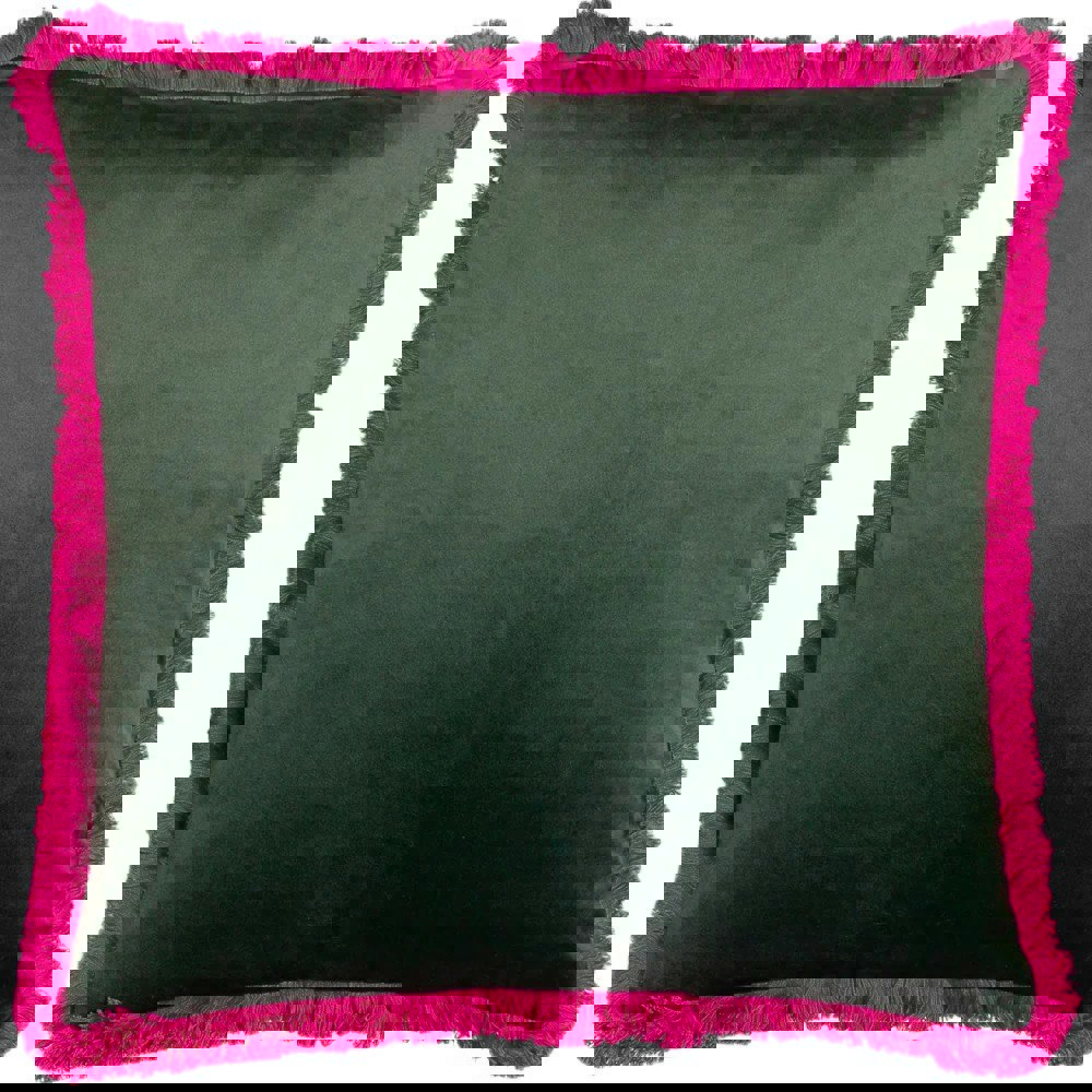 Paoletti Lupita Fringed Cheetah Cushion Cover - Emerald/Pink