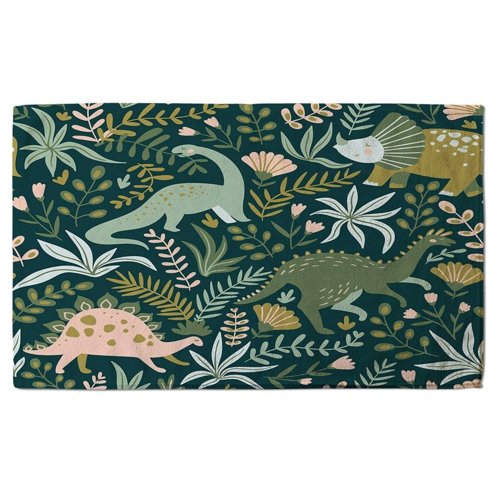 Benjamin Tate Design Hand drawn dinosaurs and tropical leaves and flowers. (Bath Towel)