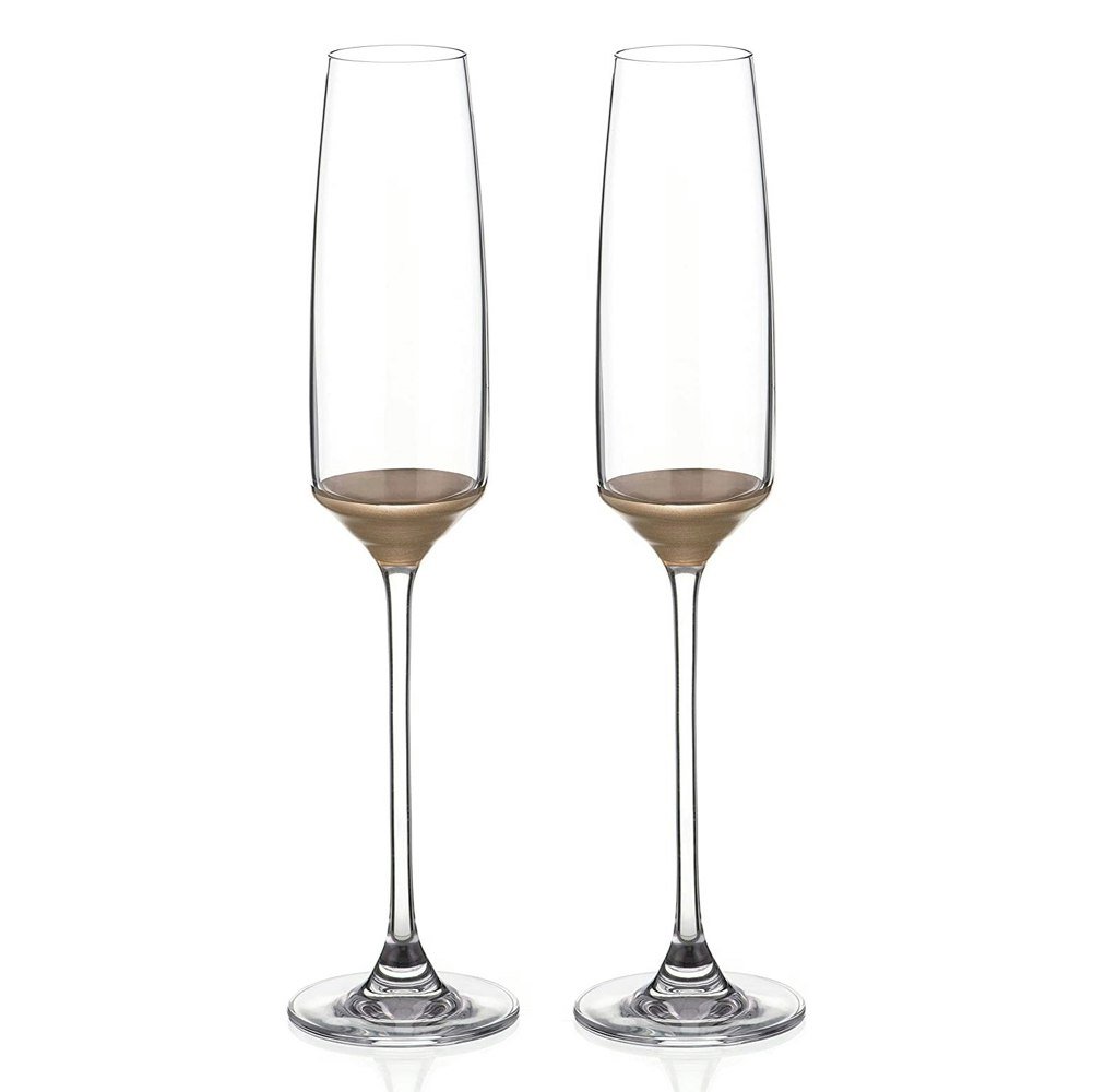 Diamante Matt Rose Gold Crystal Champagne Flutes - Set of 2