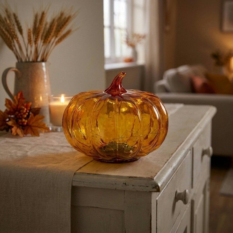Garden Greatness Burnt Ginger Glass Pumpkin Table Light