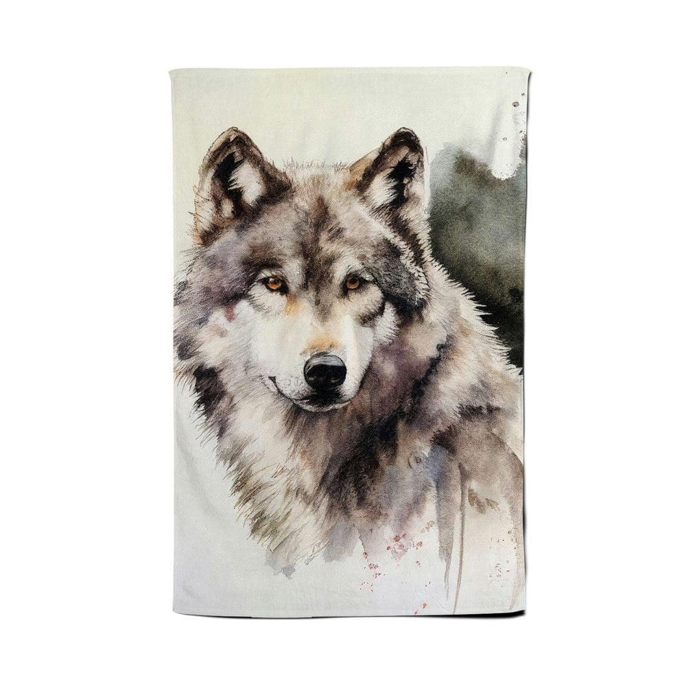 Warren Reed Loyal Wolf Watercolour Tea Towel