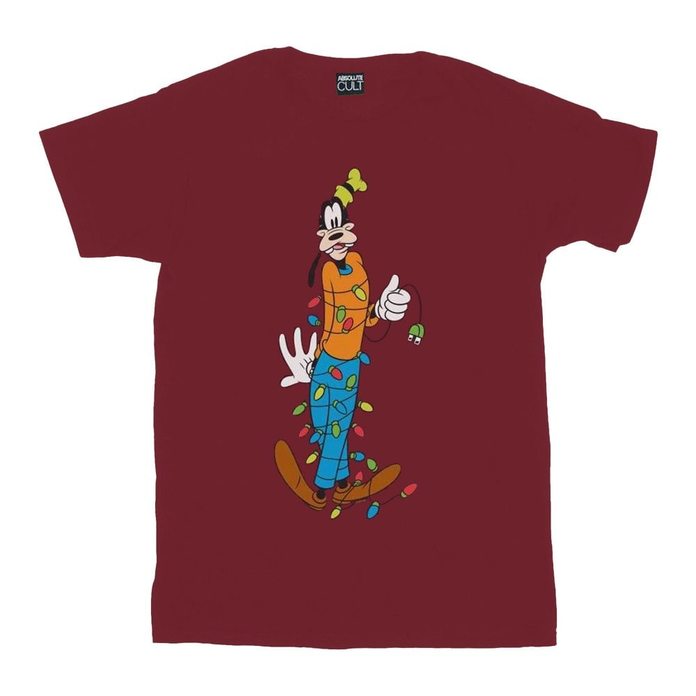 Disney Mens Goofy Christmas Lights T-Shirt - Burgundy