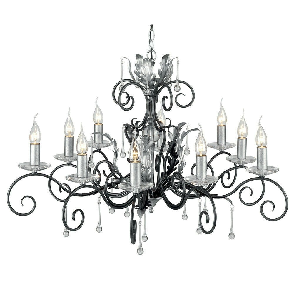 10 Bulb Handmade Chandelier Hanging Pendant LIght Black Silver LED E14 60W Bulb Loops