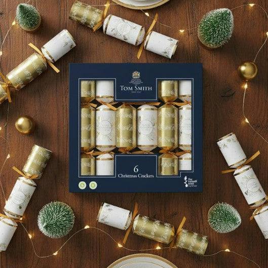 Garden Greatness Set Of 6 Tom Smith Gold and White Christmas Crackers