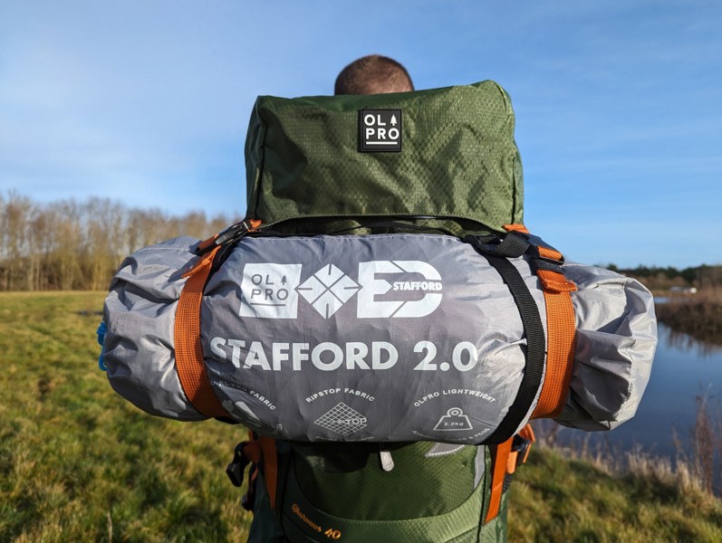 The Stafford 2.0 OLPRO x Ed Stafford being carried on a green OLPRO hiking rucksack