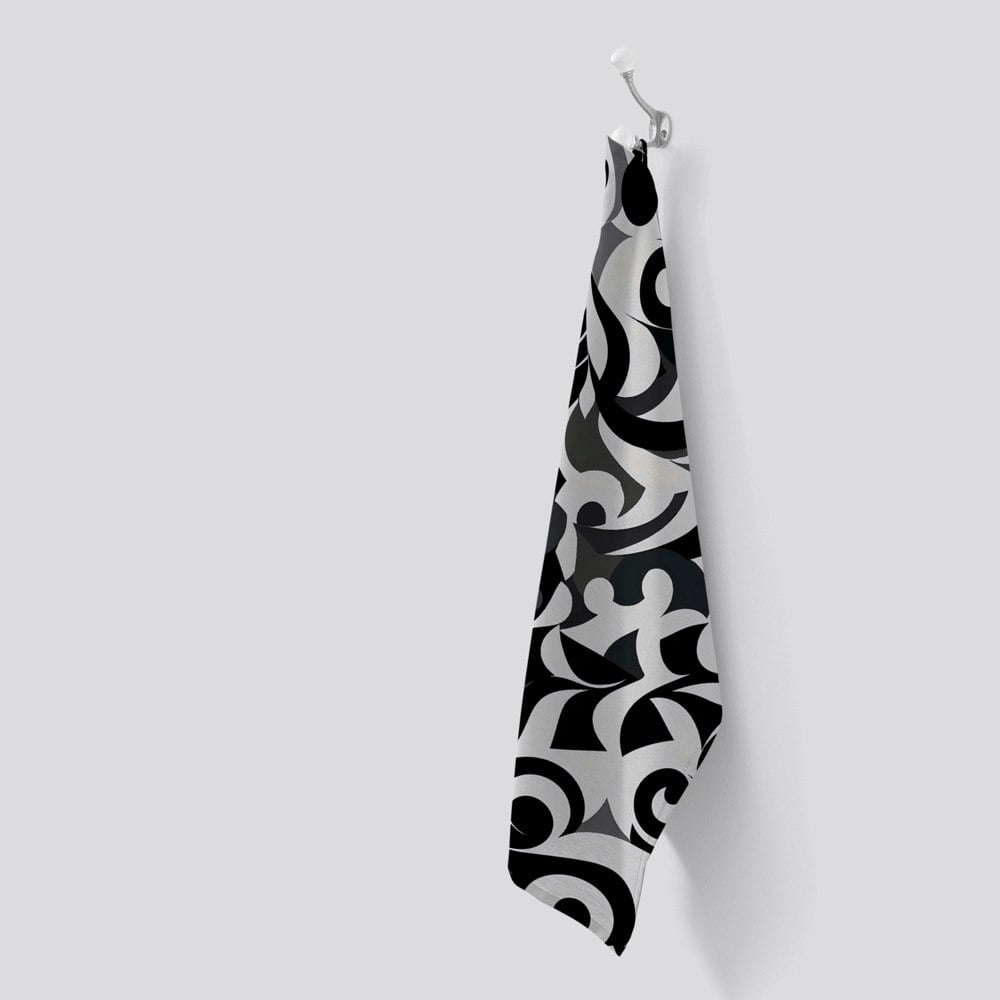 Warren Reed Black Grey Abstract Tea Towel
