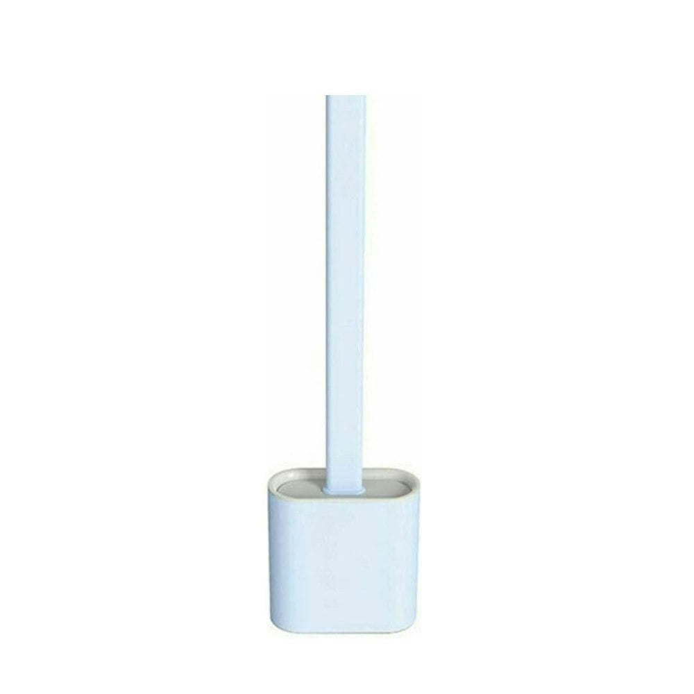 DS Living Silicone Toilet Brush and Holder TPR None Slip Long Plastic Handle Blue