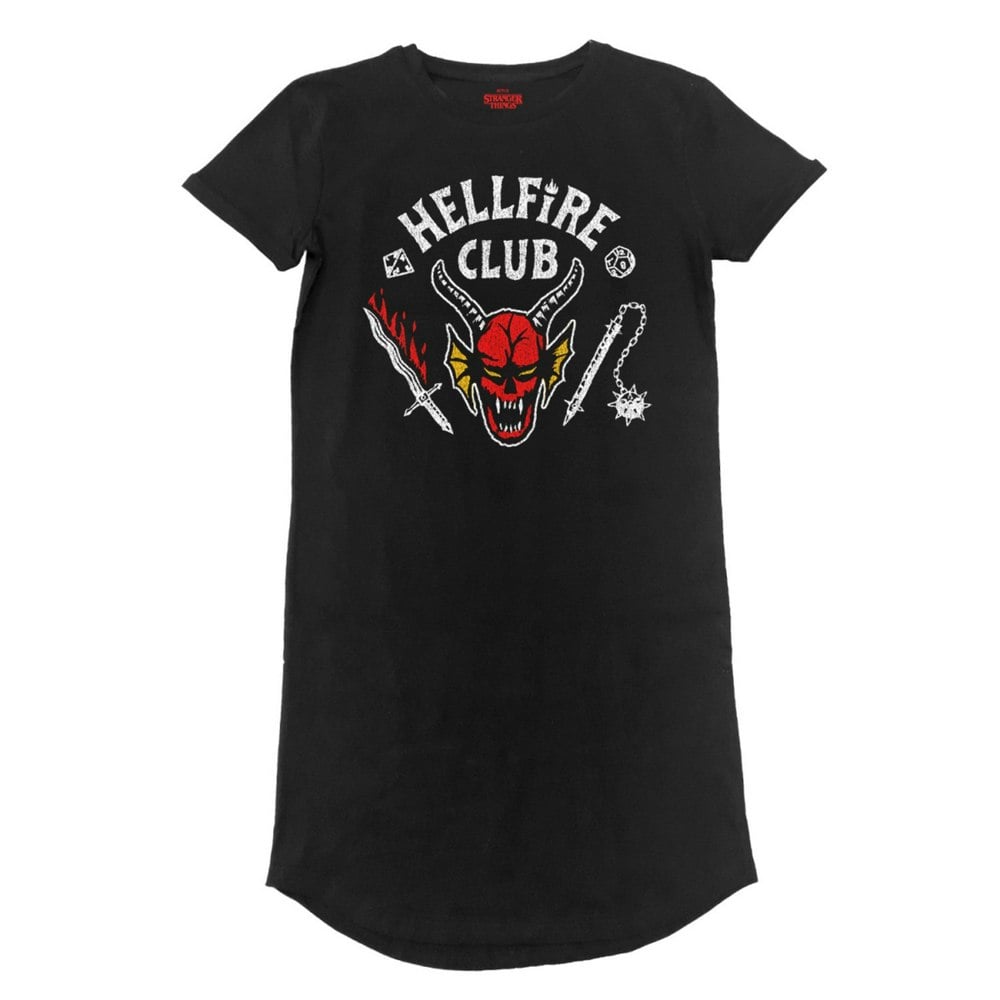 Stranger Things Womens Hellfire Club T-Shirt Dress - Black